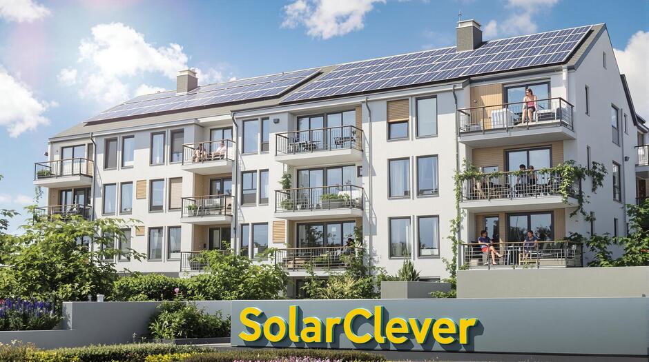 Mieterstrom-vorteile-Modernes Mehrfamilienhaus mit Solaranlage auf dem Dach