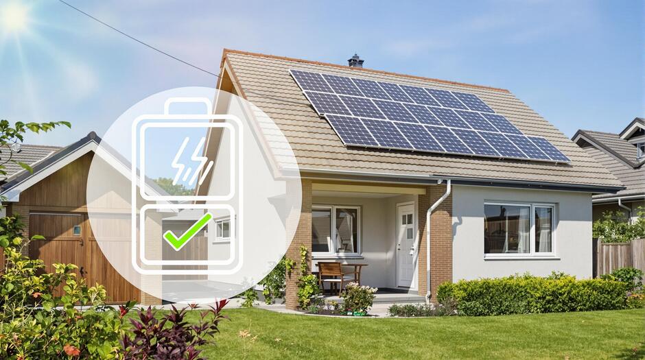 stromspeicher-solaranlage-Einfamilienhaus mit installierter Solaranlage auf dem Dach